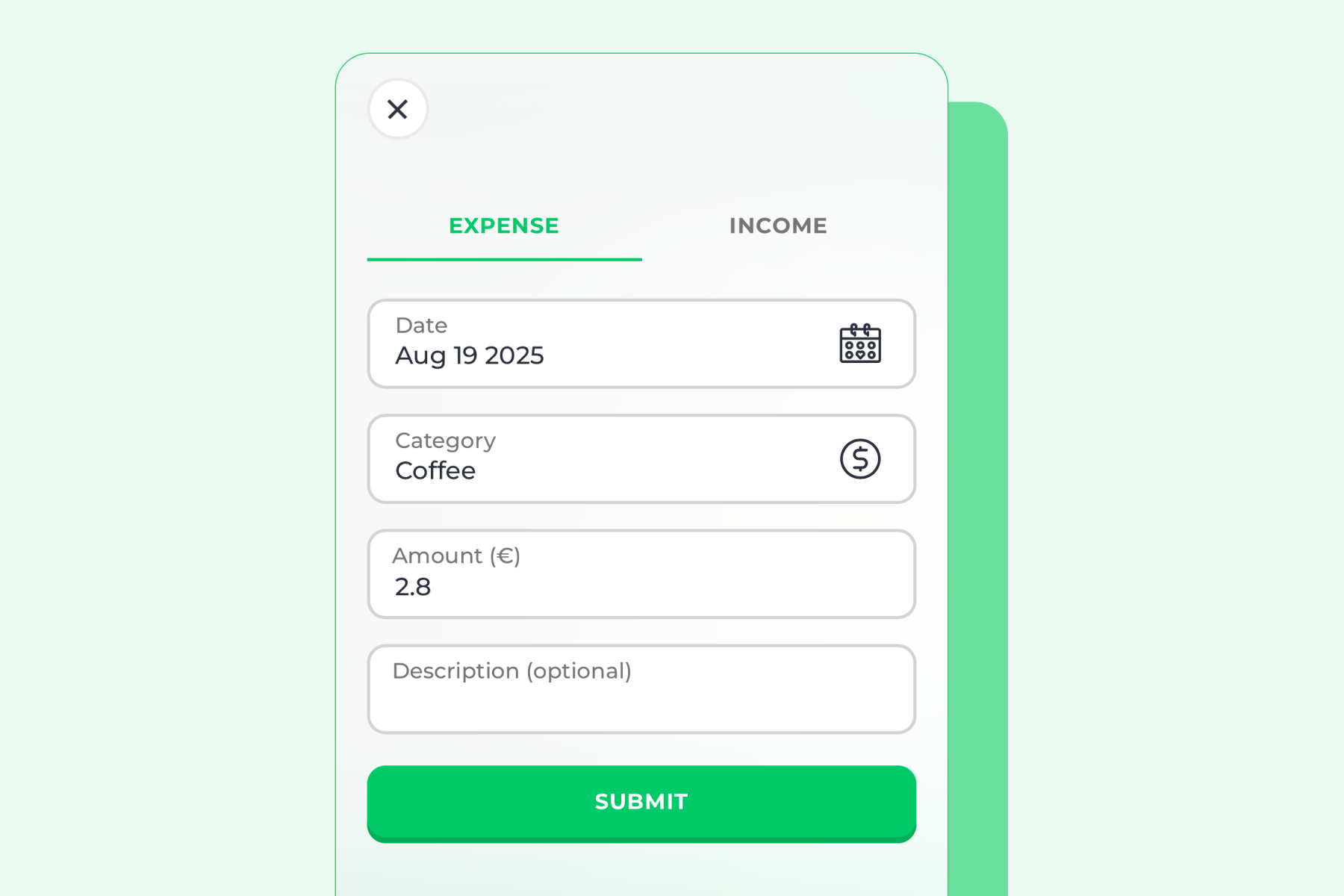 Adding a coffee expense in MoneyPeas